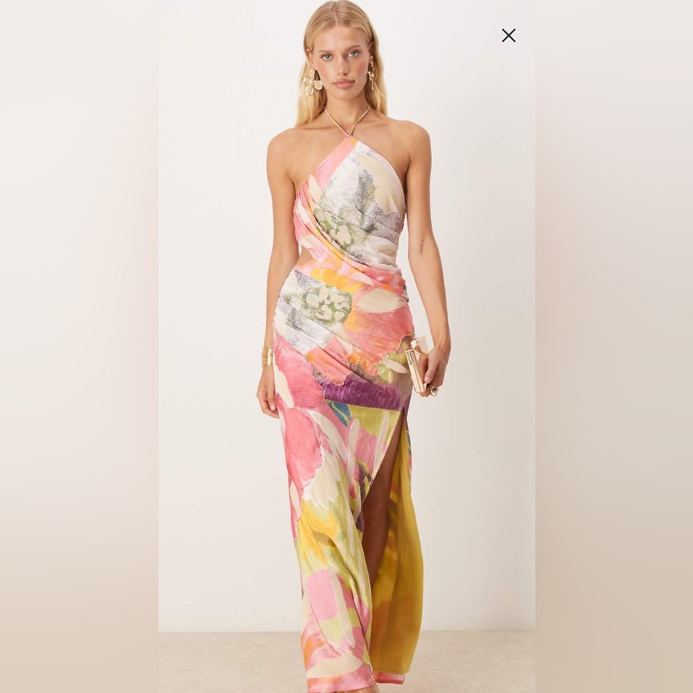 ASOS Halter Embellished Maxi Dress Floral Print